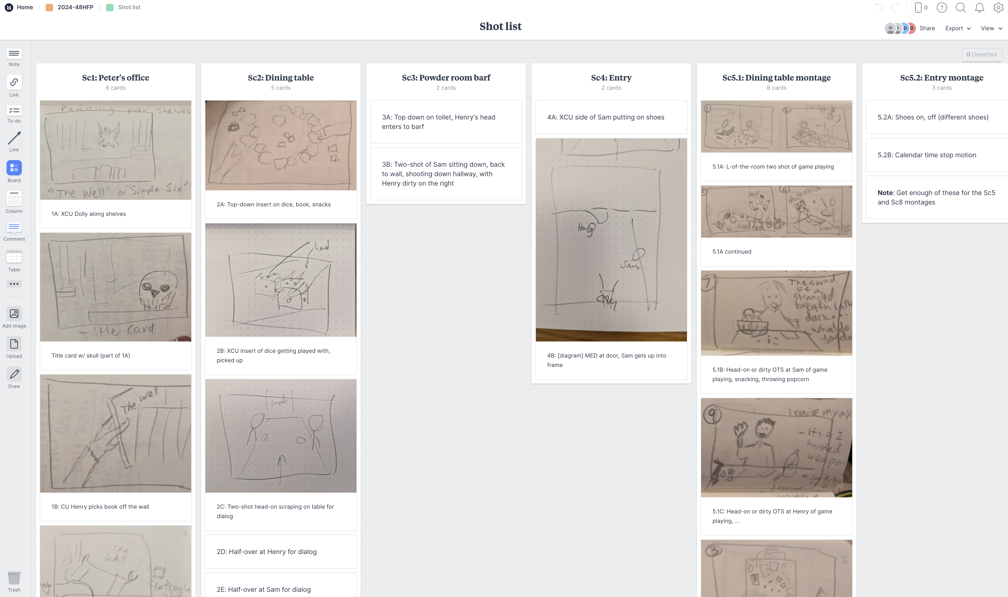 Storyboards in Milanote